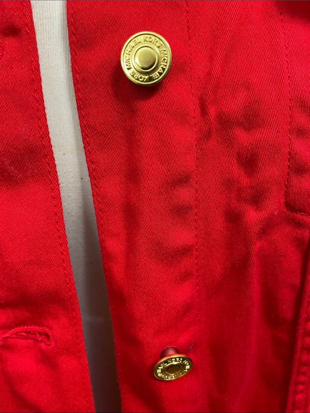 Women’s EUC MICHAEL KORS Red Denim-Style Jacket with Gold Buttons Sz XL - Picture 3 of 10
